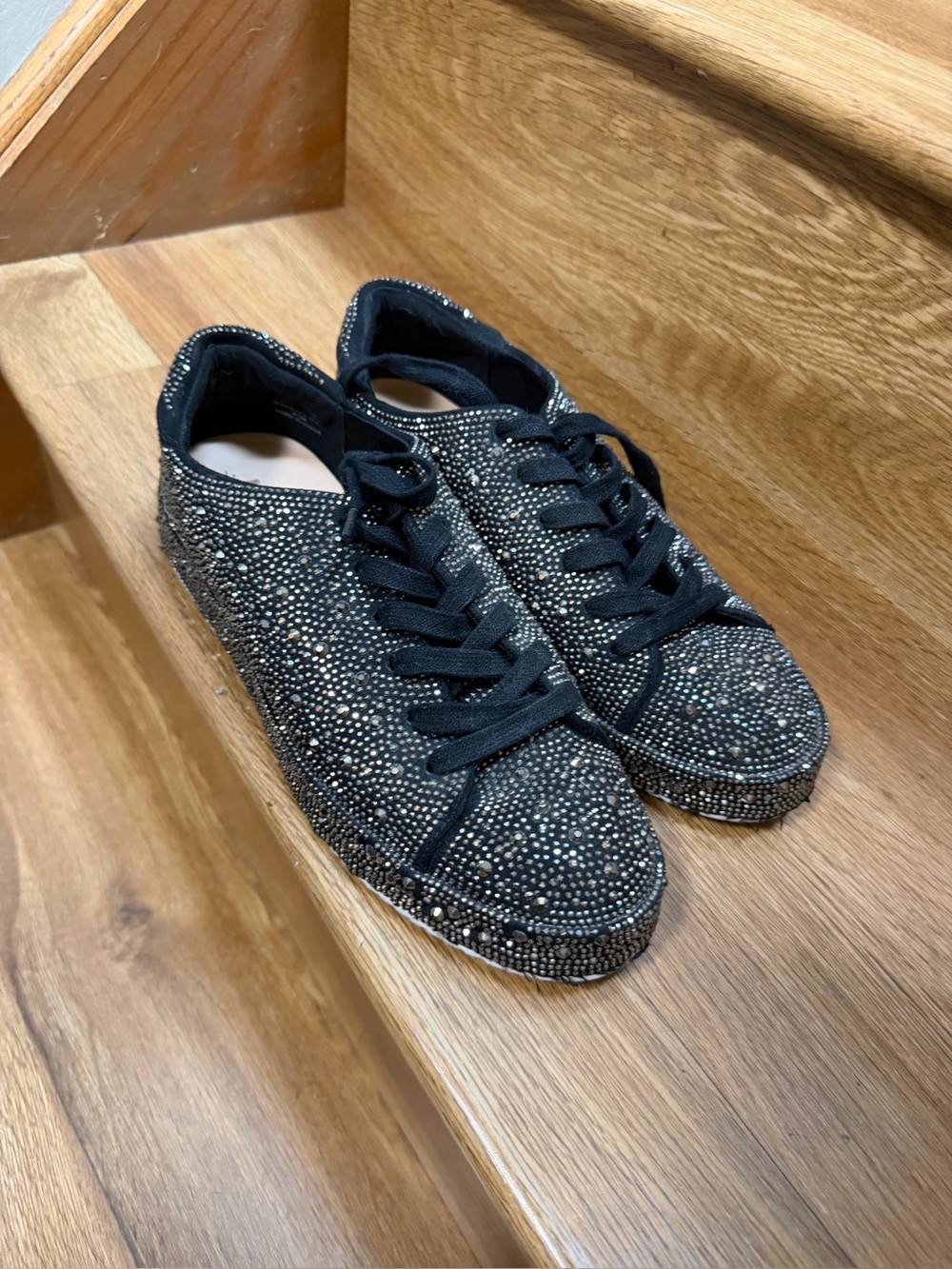 I.N.C Women's Black Crystal Embellished Lace-Up Sneakers